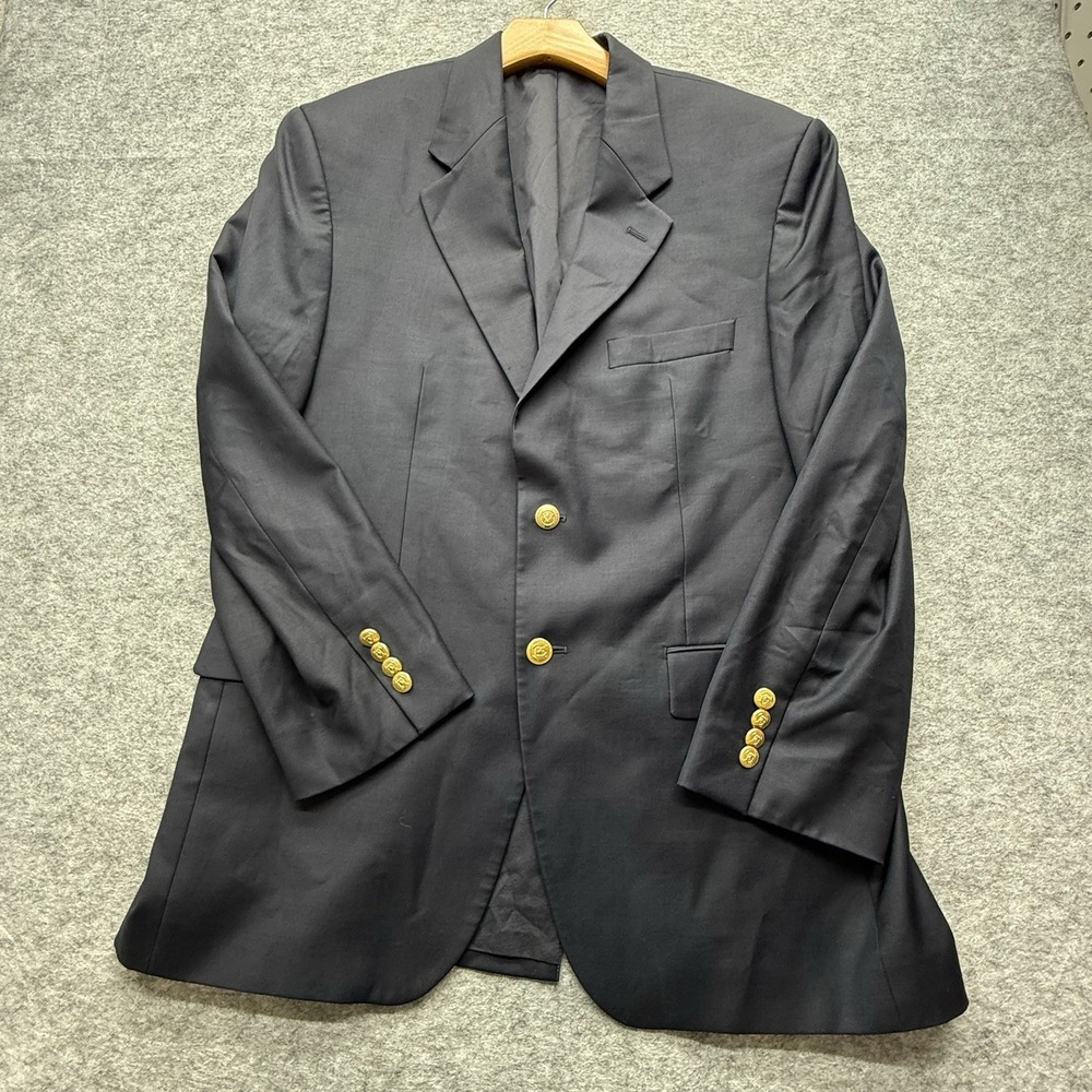 Lauren Ralph Lauren 100% Wool Navy Vent Sports Coat Blazer Gold Button Size 39R